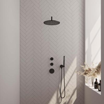 Regendoucheset Inbouw Brauer Black Carving Thermostatisch 30cm met Gebogen Wandarm en Handdouche Staaf Losse Stopkranen Mat Zwart Regendoucheset Inbouw Brauer Black Carving Thermostatisch 30cm met Gebogen Wandarm en Handdouche Staaf Losse Stopkranen Mat Zwart