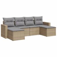 7-delige Loungeset met kussens poly rattan beige - thumbnail