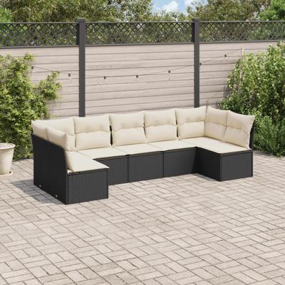 8-delige Loungeset met kussens poly rattan zwart