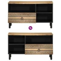 Tv-meubel 80x33,5x46 cm massief ruw mangohout zwart - thumbnail