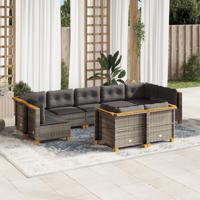 9-delige Loungeset met kussens poly rattan grijs - thumbnail