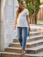 Blouse borstvoeding zwangerschap Engelse borduur ecru - thumbnail