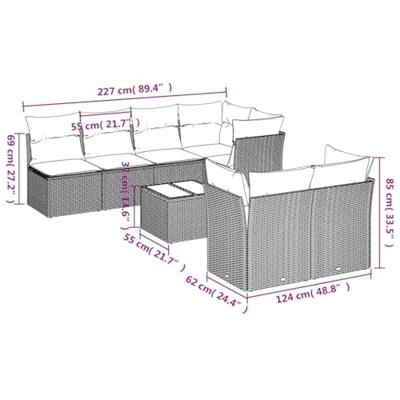 8-delige Loungeset met kussens poly rattan zwart