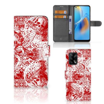 Telefoonhoesje met Naam OPPO A74 4G Angel Skull Rood | Portemonnee hoesje Telefoonhoesje met Naam OPPO A74 4G Angel Skull Rood | Portemonnee hoesje