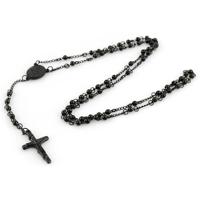 Zwarte stalen rozenkrans met kruis - thumbnail