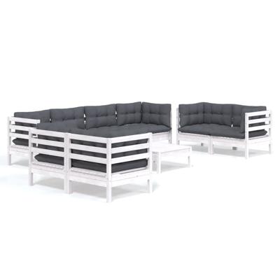 9-delige Loungeset met kussens massief grenenhout