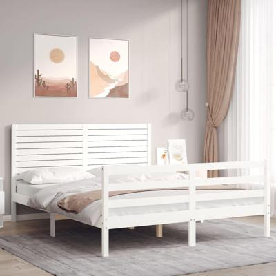 Bedframe met hoofdbord massief hout wit 160x200 cm