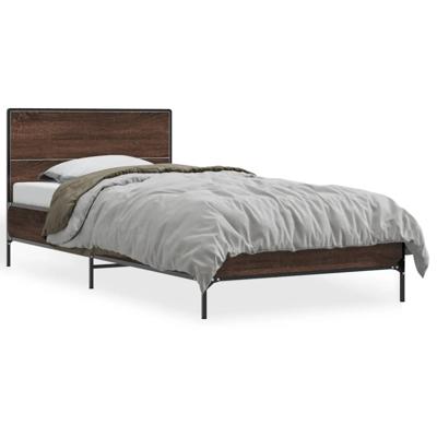 Bedframe bewerkt hout metaal bruin eikenkleur 135x190 cm - thumbnail