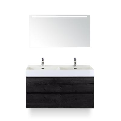 Maxx XL Badmeubelset 120 cm - Black Oak - Wastafel Kube Dubbel 2 kraangaten - met Sence Spiegel