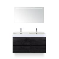 Maxx XL Badmeubelset 120 cm - Black Oak - Wastafel Kube Dubbel 2 kraangaten - met Sence Spiegel - thumbnail