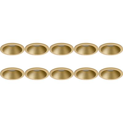 Spot Armatuur 10 Pack - Pragmi Pollon Pro - GU10 Inbouwspot - Rond - Goud - Aluminium - Verdiept - Ø82mm