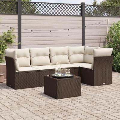 6-delige Loungeset met kussens poly rattan bruin - thumbnail