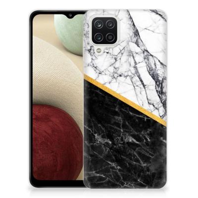 Samsung Galaxy A12 | TPU | Siliconen hoesje | Marmer Wit Zwart - Origineel Cadeau Man Samsung Galaxy A12 | TPU | Siliconen hoesje | Marmer Wit Zwart - Origineel Cadeau Man