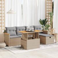 6-delige Loungeset met kussens poly rattan beige - thumbnail