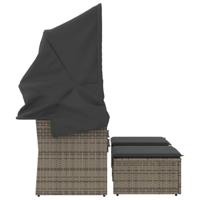 Tuinbank 2-zits met luifel en voetenbanken poly rattan grijs - thumbnail
