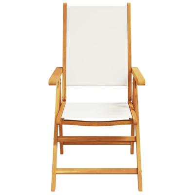 Tuinstoelen 8 st verstelbaar massief hout en stof crèmewit - thumbnail