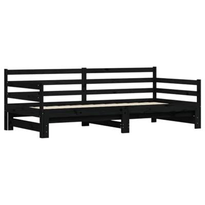 Slaapbank met onderschuifbed 90x200 cm massief grenenhout zwart