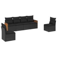 6-delige Loungeset met kussens poly rattan zwart - thumbnail