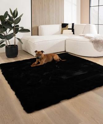 Tapeso Fluffy vloerkleed vierkant - Comfy Deluxe zwart - 100x100 cm