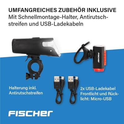 FISCHER FAHRRAD TWIN-60/30/15 Fietsverlichtingsset LED Zwart