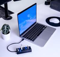 iggual USB-C hub met 4 USB 3.0 poorten, USB-C adapter met 4 poorten, blauwe LED-display en veiligheidsbescherming, Type-C adapter, compatibel met MacBook Pro/Air, iPhone en Galaxy, kabel van 30 cm - thumbnail