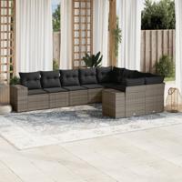 9-delige Loungeset met kussens poly rattan grijs - thumbnail