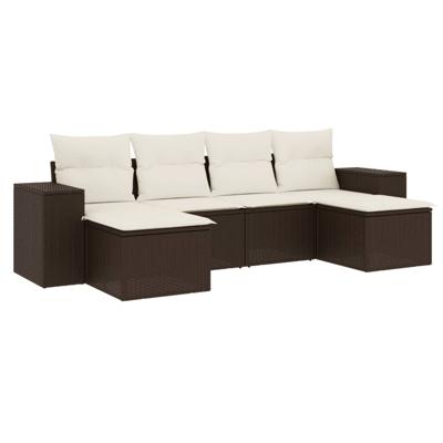 6-delige Loungeset met kussens poly rattan bruin - thumbnail