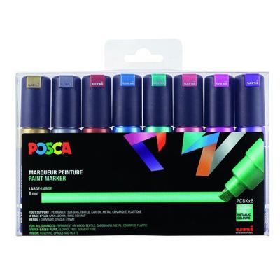 Paintmarker uni posca pc8k b schuin 8st metallic