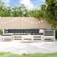 8-delige Loungeset met kussens massief hout wit - thumbnail