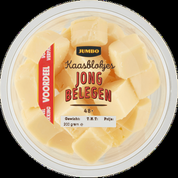 Jumbo Kaasblokjes Jong Belegen 48+ Voordeelverpakking 200 g Jumbo Kaasblokjes Jong Belegen 48+ Voordeelverpakking 200 g