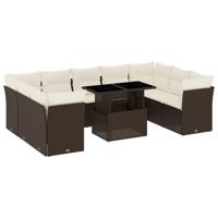 10-delige Loungeset met kussens poly rattan bruin - thumbnail