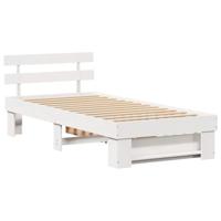 Bedframe met lade met hoofdeinde met opslag Wit 90 x 200 cm Massief grenenhout - thumbnail