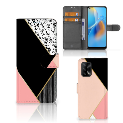 OPPO A74 4G | Book Case | Zwart Roze Vormen OPPO A74 4G | Book Case | Zwart Roze Vormen