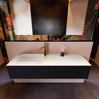 Badkamermeubelset Mondiaz Erin 150 cm met 2 Lades met RIDGE Wastafel Links Linen met 1 kraangat Greeploos Mat Urban