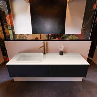 Badkamermeubelset Mondiaz Erin 150 cm met 2 Lades met RIDGE Wastafel Links Linen met 1 kraangat Greeploos Mat Urban - thumbnail