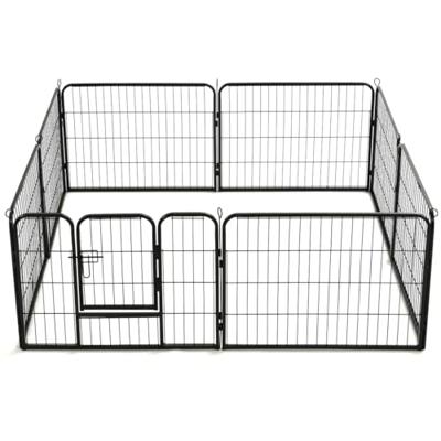 Hondenren met 8 panelen 80x60 cm staal zwart - thumbnail