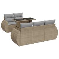 6-delige Loungeset met kussens poly rattan beige - thumbnail