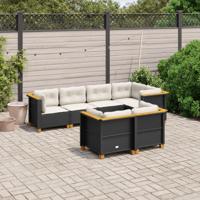 7-delige Loungeset met kussens poly rattan zwart - thumbnail