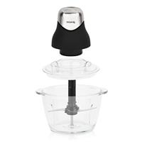 Mini elektrische hakmolen - H.Koenig - LEO8 - 320 W - Glazen kom van 1 L - Roestvrijstalen messen - Mat zwart en chroom - thumbnail