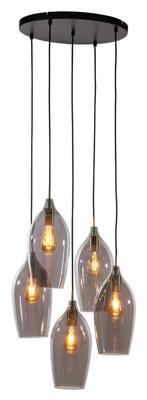 Light & Living Hanglamp 'Lukaro' 5-lamps, kleur Smoke/Antiek Brons