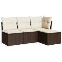 4-delige Loungeset met kussens poly rattan bruin - thumbnail