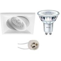 LED Spot Set - Pragmi Qiundo Pro - GU10 Fitting - Inbouw Vierkant - Mat Wit - Kantelbaar - 80mm - Philips - CorePro 830 36D - 3.5W - Warm Wit 3000K - thumbnail