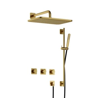 Hotbath Gal - GL106 - Inbouw Regendoucheset - Geborsteld Messing PVD - 2 Stopkranen - Thermostatisch - Wandarm 35 cm - Hoofddouche 270x400 mm - Staafhanddouche - Glijstang 900 mm - met GL106 - V02