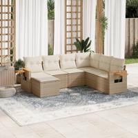 7-delige Loungeset met kussens poly rattan beige - thumbnail