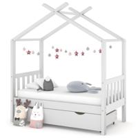Kinderbedframe met lade massief grenenhout 70x140 cm wit - thumbnail