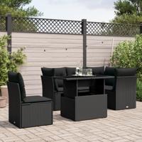 6-delige Loungeset met kussens poly rattan zwart - thumbnail