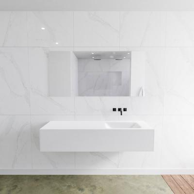 Badkamermeubel Lagom Hangend 150x30x45cm Wit Glans Solid Surface Wastafel Cloud Geen Kraangaten Rechts met 1 Lade Badkamermeubel Lagom Hangend 150x30x45cm Wit Glans Solid Surface Wastafel Cloud Geen Kraangaten Rechts met 1 Lade