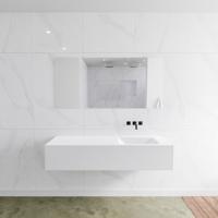 Badkamermeubel Lagom Hangend 150x30x45cm Wit Glans Solid Surface Wastafel Cloud Geen Kraangaten Rechts met 1 Lade - thumbnail