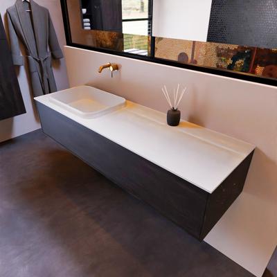 Badkamermeubelset Mondiaz Erin 150 cm met 1 Lade met RIDGE Wastafel Links Talc Zonder Kraangaten Greeploos Mat Antracite Badkamermeubelset Mondiaz Erin 150 cm met 1 Lade met RIDGE Wastafel Links Talc Zonder Kraangaten Greeploos Mat Antracite