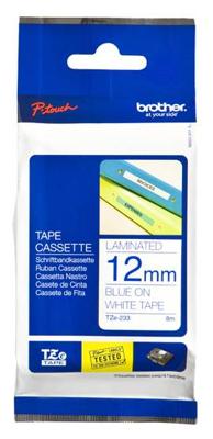 Brother printlintcassette TZE-233 wit/blauw 12 mm